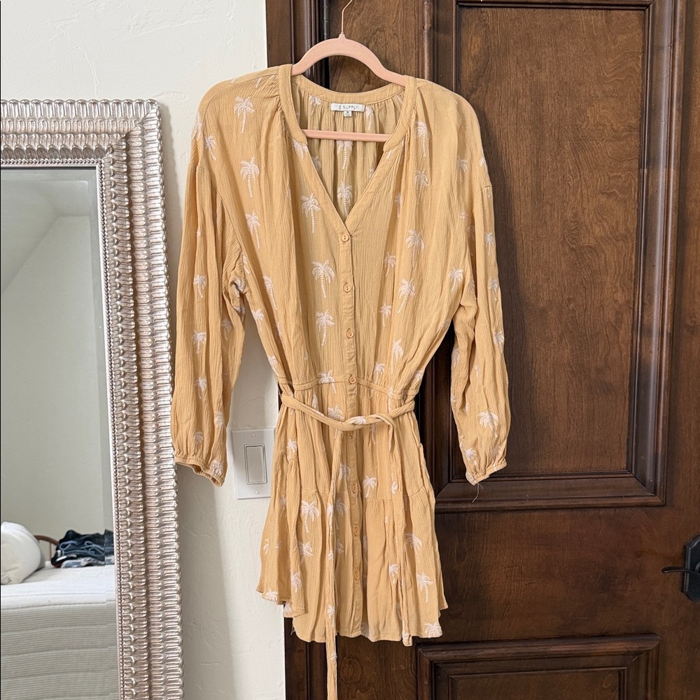 Z Supply Light Yellow Dress with White Palm Print